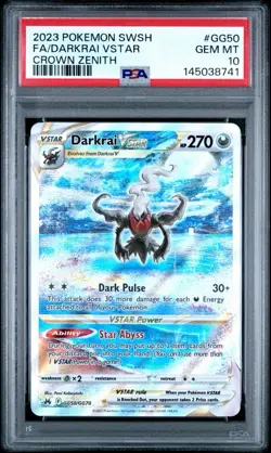 2023 Pokemon Darkrai VSTAR Full Art Ultra Rare Crown Zenith GG50 PSA 10 GEM MT - Image 1