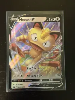 Pokemon Meowth V Full Art Promo Holo SWSH004 Sword & Shield Basic 180 HP Card - Image 1