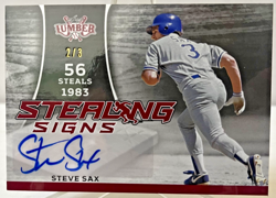 2024 Leaf Lumber Steve Sax Auto Red Stealing Signs Los Angeles Dodgers #2/3 - Image 1