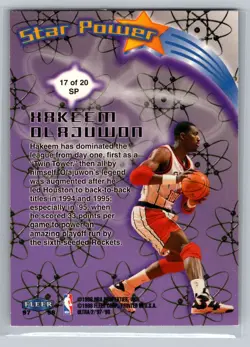 1997-98 Fleer Ultra Star Power Hakeem Olajuwon #17SP Houston Rockets The Dream - Image 2