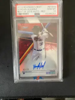 2018 Bowman's Best Yordan Alvarez Best of 2018 Auto Red Refractor #03/10 PSA 10 - Image 1