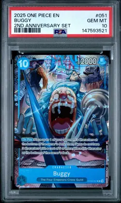 2025 ONE PIECE ENGLISH VERSION 2ND ANNIVERSARY SET #051 BUGGY PSA 10 - Image 1