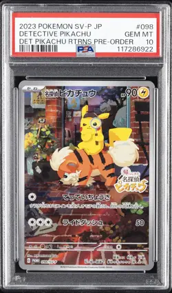 2023 POKEMON JPN SV-P PROMO #098 DETECTIVE PIKACHU PSA 10 - Image 1