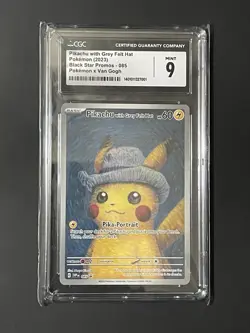 Pokemon SVP Black Star Promo #085 Van Gogh Pikachu with Grey Felt Hat CGC 9 Mint - Image 1
