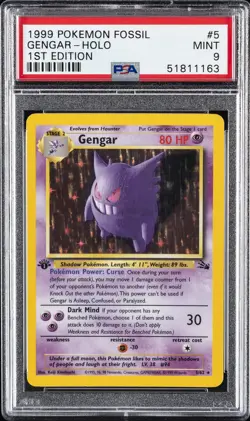 1999 POKEMON FOSSIL 1ST ED #5 GENGAR-HOLO PSA 9 - Image 1