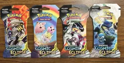 Cosmic Eclipse Sleeved Booster Pack Full Art Set Pokemon TCG Sun & Moon 4 Packs - Image 1