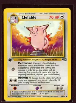 1st Ed Clefable Non-Holo Rare 1999 WOTC Pokemon Card 17/64 Jungle Set NEAR MINT - Image 1