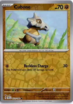 Cubone 072/142 Reverse Holo SV07: Stellar Crown Pokemon Card TCG - Image 1