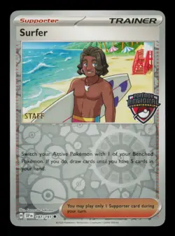 Pokemon Card Surfer 187/191 STAFF Regional Championships Promo SSP Holo EX 2024 - Image 1