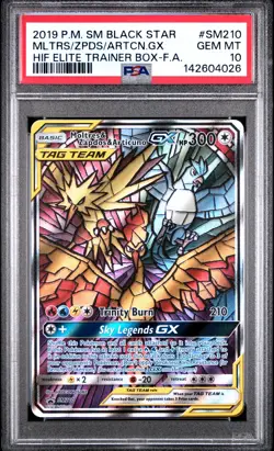 PSA 10 MOLTRES & ZAPDOS & ARTICUNO GX SM210 | Hidden Fates ETB Pokemon Card - Image 1