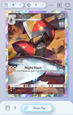 Pokemon TCG Pocket Bisharp Full Art 1 Star Pulsing Aura English - Image 1