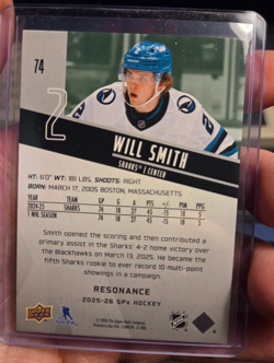 2025-26 Upper Deck SPx Resonance Will Smith /150 San Jose Sharks - Image 3