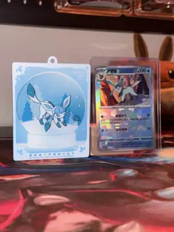 Pokemon TCG Chinese-Excl. Eevee Evolution Glaceon Display Charm & Holo Card Set - Image 1