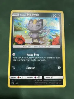 Pokemon Alolan Meowth TCG Black Star Promo SM51 Holo Card LP Condition - Image 1