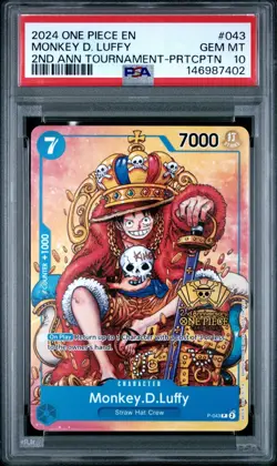 2024 ONE PIECE PROMO 2ND ANNIVERSARY TOURNAMENT #043 MONKEY D. LUFFY PSA 10 - Image 1
