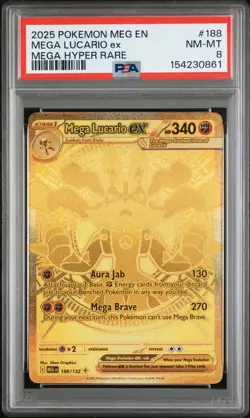 2025 POKEMON MEG EN-MEGA EVOLUTION MEGA HYPER RARE #188 MEGA LUCARIO EX PSA 8 - Image 1