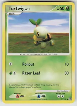 Turtwig 77/100 Common Majestic Dawn Pokemon Non-Holo Moderately Played - Image 1