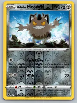 Galarian Meowth 127/202 Common Sword & Shield Pokemon Reverse Holo LP - Image 1