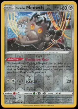 Galarian Meowth 126/192 Common Rebel Clash Pokemon Reverse Holo Lightly Played - Image 1