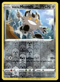 Galarian Meowth 112/185 Common Vivid Voltage Pokemon Reverse Holo Near Mint - Image 1