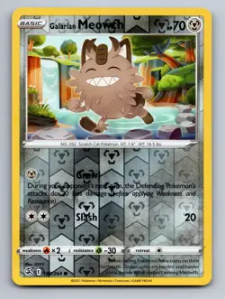 Galarian Meowth 180/264 Common Fusion Strike Pokemon Near Mint Reverse Holo - Image 1