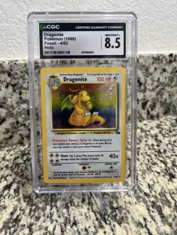 Pokemon TCG Fossil Unlimited Dragonite Holo Rare 4/62 CGC 8.5 1999 - Image 1