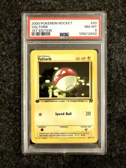PSA 8 Voltorb #69 Team Rocket 1st Edition WOTC Pokemon TCG - Image 1