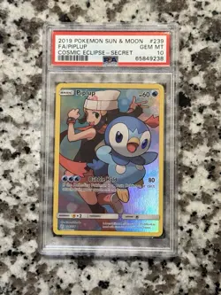 2019 Pokemon Sun & Moon COSMIC ECLIPSE PIPLUP FA 239/236 Secret Rare PSA 10 - Image 1