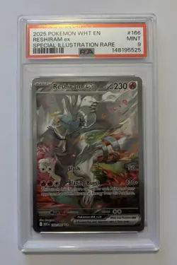 2025 POKEMON WHT EN-WHITE FLARE SPECIAL ILLUSTRATION RARE #166 RESHIRAM EX PSA 9 - Image 1