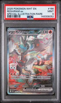 2025 POKEMON WHT EN-WHITE FLARE SPECIAL ILLUSTRATION RARE #166 RESHIRAM EX PSA 9 - Image 1