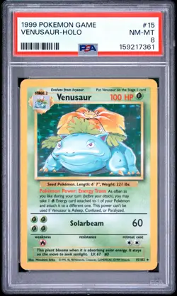 1999 POKEMON BASE SET UNLIMITED #15 VENUSAUR-HOLO PSA 8 - Image 1