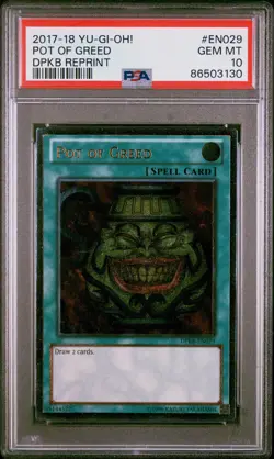 PSA 10 YuGiOh Pot of Greed #DPKB-EN029 Duelist Pack Kaiba Ultimate Rare - Image 1