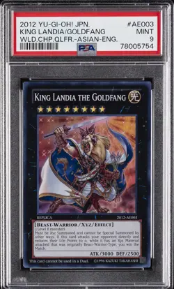 2012 YU-GI-OH! JPN WORLD CHAMP QUALIFIER #AE003 KING LANDIA THE GOLDFANG PSA 9 - Image 1