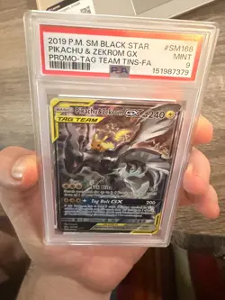 2019 Pokemon Pikachu & Zekrom GX TAG TEAM Holo Promo SM168 PSA 9 MINT - Image 4