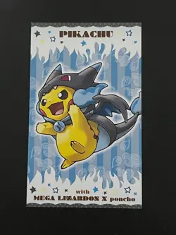 Poncho Pikachu Mega Charizard X Pokemon Center Business Card - Image 1