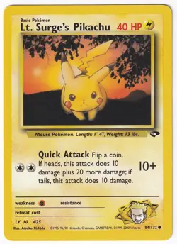 Pokemon TCG Lt. Surge's Pikachu 84/132 Common Gym Challenge Unlimited LP - Image 1