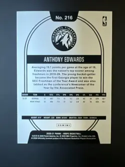 ❤‍🔥 20/21 Panini Hoops Anthony Edwards Rookie Card RC #216 - Timberwolves 🏀 - Image 2