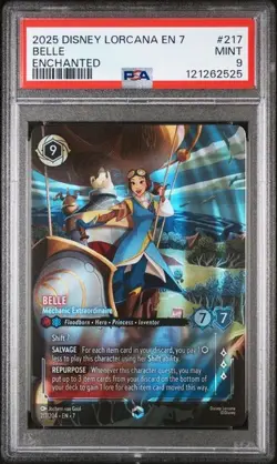 PSA 9 MINT 2025 DISNEY LORCANA EN 7-ARCHAZIA'S ISLAND #217 BELLE ENCHANTED - Image 1