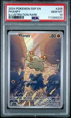 2024 Pokemon SSP EN-Surging Sparks Phanpy #205 Illustration Rare PSA 10 - Image 1