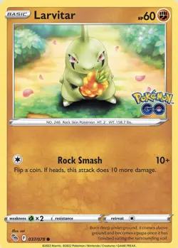 Pokemon Card LARVITAR Common 37/78 POKEMON GO *MINT* - Image 1