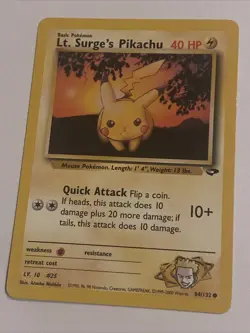 Pokemon LT. SURGE'S PIKACHU Card GYM CHALLENGE Set 84/132 COMMON VTG NM - Image 2