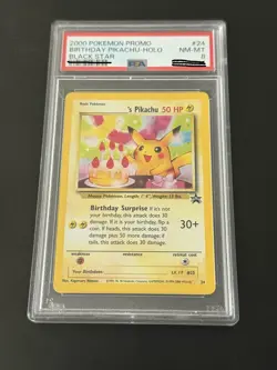 2000 POKEMON PROMO BLACK STAR #24 BIRTHDAY PIKACHU HOLO PSA 8 | PERFECT SWIRL - Image 1