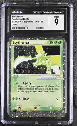 Pokemon Scyther EX EX Ruby & Sapphire 102/109 Holo CGC 9 Mint - Image 1
