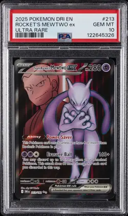 2025 POKEMON DRI EN-DESTINED RIVALS ULTRA RARE TEAM ROCKET'S MEWTWO EX PSA 10 - Image 1