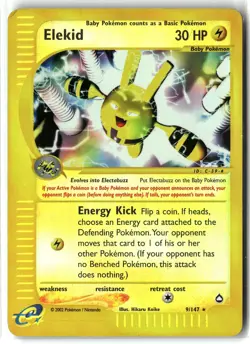 2003 Elekid ⭐ 9/147 Reverse Holo Vintage Rare Aquapolis Pokemon MP - Image 1