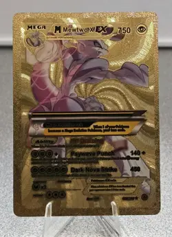 Pokemon Mega Mewtwo X EX 750hp Gold Foil Fan Art Collector Card TCG - Image 1