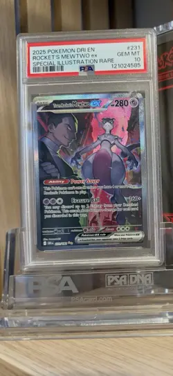 Pokemon TCG Destined Rivals Team Rocket's Mewtwo EX Sir 231/182 PSA 10 - Image 1
