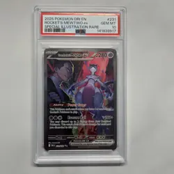 Pokemon TCG Destined Rivals Team Rocket's Mewtwo EX Sir 231/182 PSA 10 - Image 1
