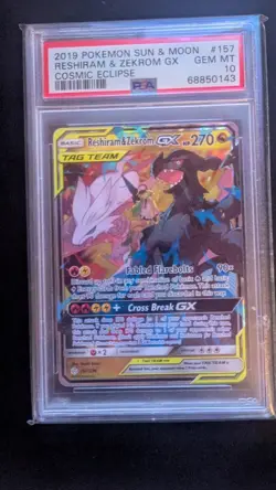 Reshiram & Zekrom GX 157/236 PSA 10 | Pokemon Tag Team Sun & Moon Cosmic Eclipse - Image 1