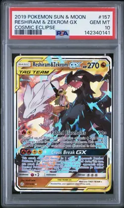 Pokemon Reshiram Zekrom GX 157/236 Cosmic Eclipse Sun & Moon PSA 10 - Image 1